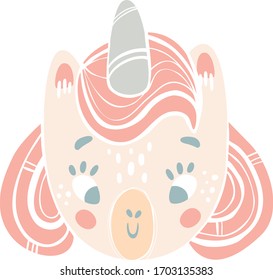 Vector unicorn. Cute portrait animals.
Design for children.Magic cartoon fantasy cute animal.Fairy tale portrait unicorn.