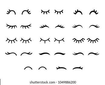 Векторные ресницы единорога. Мультфильм глаза животных. Закрытые женские глаза. Набор значков. Симпатичный дизайн