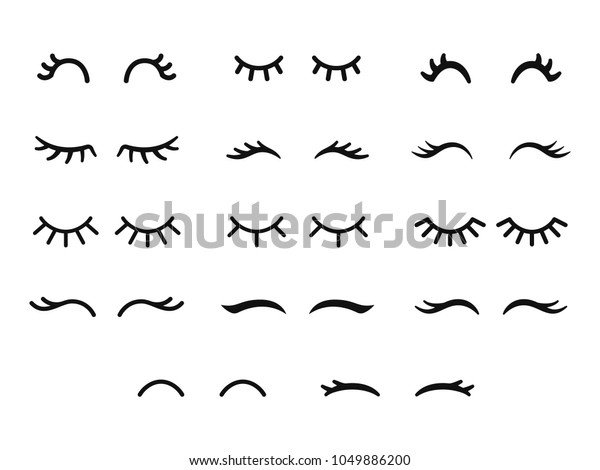 Vector unicorn eyelashes. Cartoon animal\
eyes. Closed woman eyes. Icon set. Cute\
design