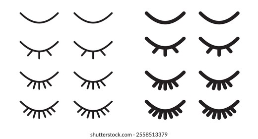 Vector unicorn eyelashes. Closed eyes. Icon set. Cute design. 333