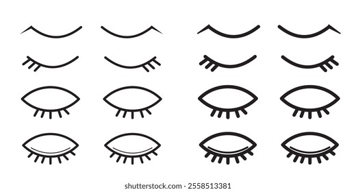 Vector unicorn eyelashes. Closed eyes. Icon set. Cute design. 333