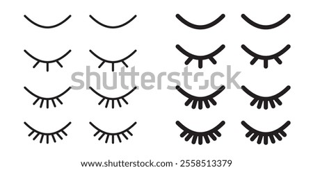 Vector unicorn eyelashes. Closed eyes. Icon set. Cute design. 333