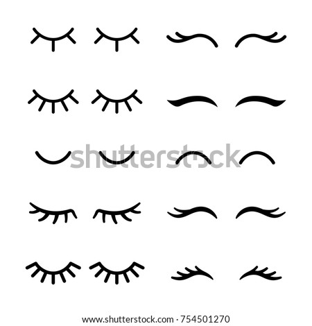 Vector unicorn eyelashes. Closed eyes. Icon set. Cute design.