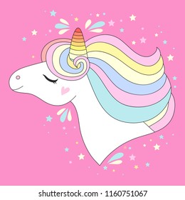 Unicorn Head Rainbow Hair White Unicorn Stock Vector (Royalty Free ...