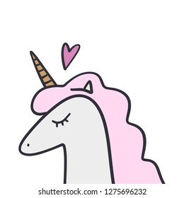 Vector unicorn head line art, baby stylish Illustration, pastel print for posters, cards, mugs, clothes and other.
