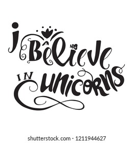 Vector Unicorn illustration. Lettering print. Unicorn, dreams, lettering. Lettering.  Perfect for greetings, invitations, manufacture wrapping paper, textile and web design. Black and white.