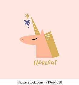 Vector unicorn illustration. Poster, postcard, print, sticker, label and other.