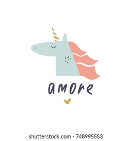 Vector unicorn and inscription. Poster, postcard, sticker, print, elements for design and other.