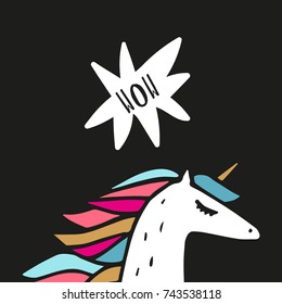 Vector unicorn and inscription "Wow". Poster, label, postcard, sticker, print, elements for design and other.