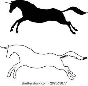 Vector unicorn. Unicorn jumping. Circuit animal.