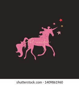 Vector unicorn lettering funny art, baby stylish illustration, unique print for posters, cards, mugs, clothes and other