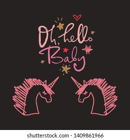 Vector unicorn lettering funny art, baby stylish illustration, unique print for posters, cards, mugs, clothes and other