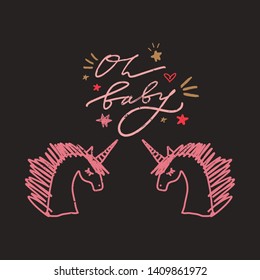 Vector unicorn lettering funny art, baby stylish illustration, unique print for posters, cards, mugs, clothes and other