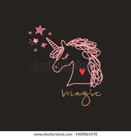 Vector unicorn lettering funny art, baby stylish illustration, unique print for posters, cards, mugs, clothes and other