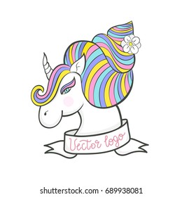 Vector unicorn, Logo for stationery packaging, ice cream shop, a children's holiday, a print design for T-shirts. Elements of isolation on a white background.