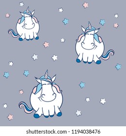 Vector unicorn pattern for kids. Colorful seamless unicorn and stars pattern. Perfect for greetings, invitations, manufacture wrapping paper, textile and web design. Vector pattern. 