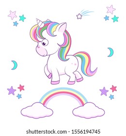 Beautiful Unicorn Rainbow On White Background Stock Vector (Royalty ...