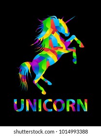 Vector unicorn with rainbow color. Vector emblem