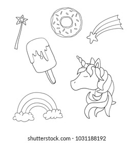 Vector unicorn set isolated on white background. Cute animal