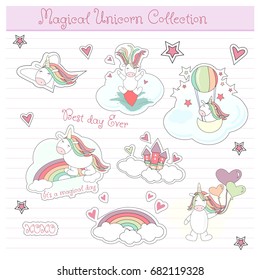 Vector unicorn stickers set