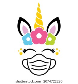 Vector Unicorn Wearing Medical Mask Illustration