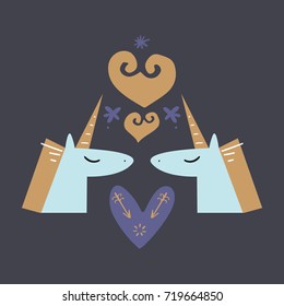 Vector unicorns illustration. Poster, postcard, print, sticker, label and other.