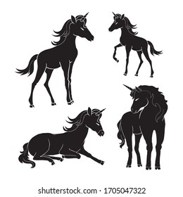 Vector unicorns image collection. Elements for design.