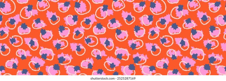 Vector unique abstract spotted seamless pattern. Hand drawing organic circular shapes print on a orange  background. Colorful contemporary minimalist ornament