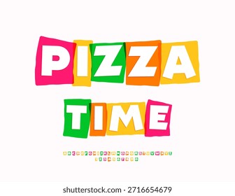 Vector Einzigartige Werbung Pizza Zeit für Cafe und Shop. Trendy Creative Font. Farbige Block Alphabet Buchstaben und Zahlen gesetzt. 