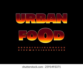 Vector Unique Advertisement Urban Food with Flaming Pattern Font. Fire Effect Alphabet Letters and Numbers set