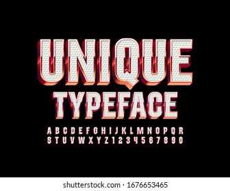 Vector Unique Alphabet. 3D White and Golden Font. Elegant Textured Letters and Numbers