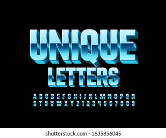 Vector Unique Alphabet Letters and Numbers. Metallic gradient 3D Font.