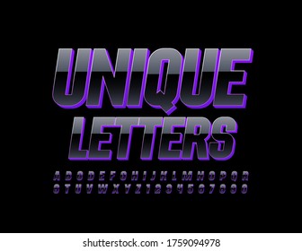 Vector Unique alphabet Letters and Numbers. Glossy Black and Violet Font