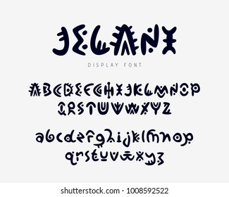 Vector unique authentic font, based on African motifs. Lettering, typography. English alphabet. Elements for design.