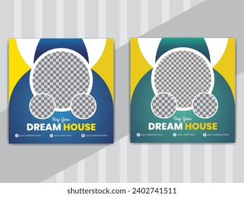 Vector Unique Creative Real Estate Social Media Post Design Template With 2 Color Variations