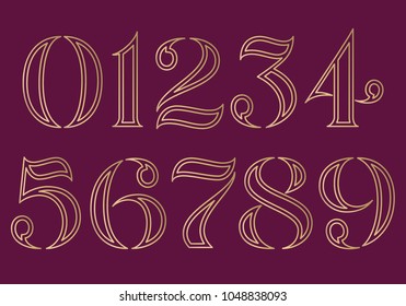 Vector unique custom designed premium elegant gold numbers set on purple background