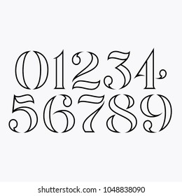 Vector unique custom editable stroke line designed elegant numbers set on white background