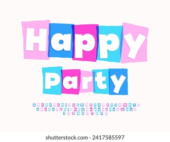 Vector unique flyer Happy Party. Colorful block Font. Creative set of Alphabet Letters and Numbers