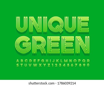 Letras y números únicos de alfabeto verde vectorial. Tipo de letra abstracto