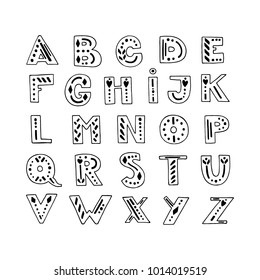Vector unique latin alphabet letters isolated on white. Font or typography design.