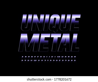 Vector Unique Metal Alphabet Set. Purple and Black steel Font. Iron modern Letters and Numbers
