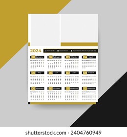 Vector Unique One Pager 2024 Calendar design with Red, Green, Orange color