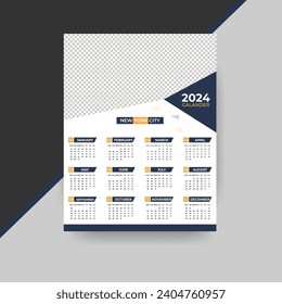 Diseño del calendario Vector Unique One Pager 2024 con color rojo, verde y naranja
