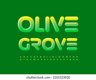 Vector unique sign Olive Grove. Green gradient Font. Set of Shiny Alphabet Letters and Numbers