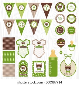 vector unisex baby shower set of elements for design. EPS