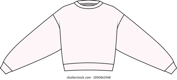 Vector unisex sweatshirt fashion CAD, woman sweatshirt with rib and zip details technical drawing, template, flat, sketch. Jersey or woven fabric sweatshirt with front, back view, white color

