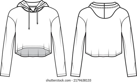 Vector unisex sweatshirt fashion CAD, woman sweatshirt with rib and zip details technical drawing, template, flat, sketch.Fleece, jersey or woven fabric sweatshirt with front, back view, white color