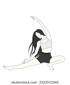 Vektorgrafik einer jungen Frau, die Yoga-Pose auf weißem Hintergrund macht