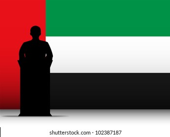 Vector - United Arab Emirates  Speech Tribune Silhouette with Flag Background