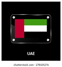 Vector United arab Emirates UAE Flag glass plate with metal holders - Country name label in bottom